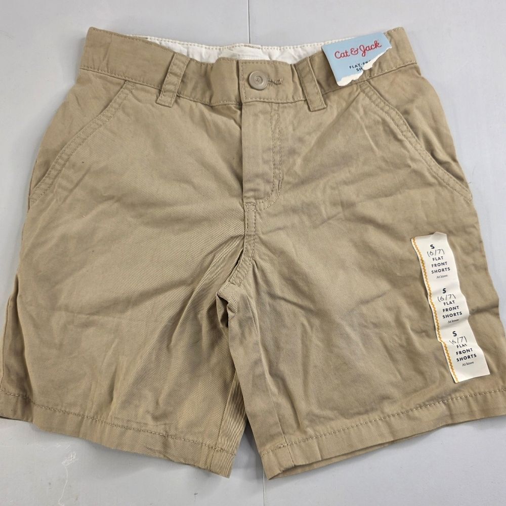 Cat & Jack Khaki Boy's Flat Front Shorts Size S 6/7 NWT AV-3090